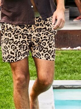 OAS Beige and Black Leopard Print Swim Shorts